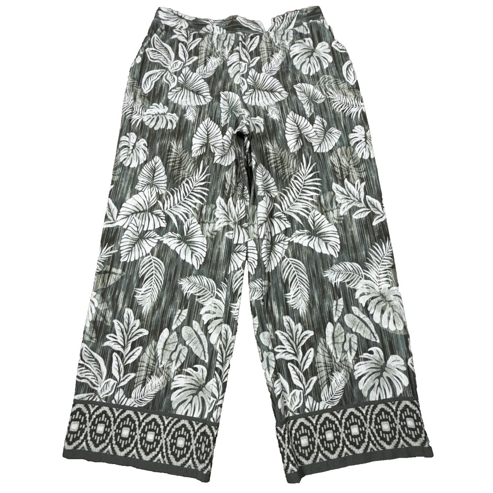 D&Co BEACH Pants Women S Green Tropical Floral Boho Beachy Coastal Summer Lounge